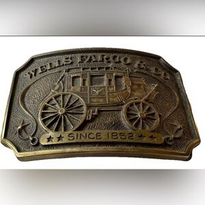 Wells Fargo & Co Vintage 1973 Stagecoach Brass Belt Buckle Numbered